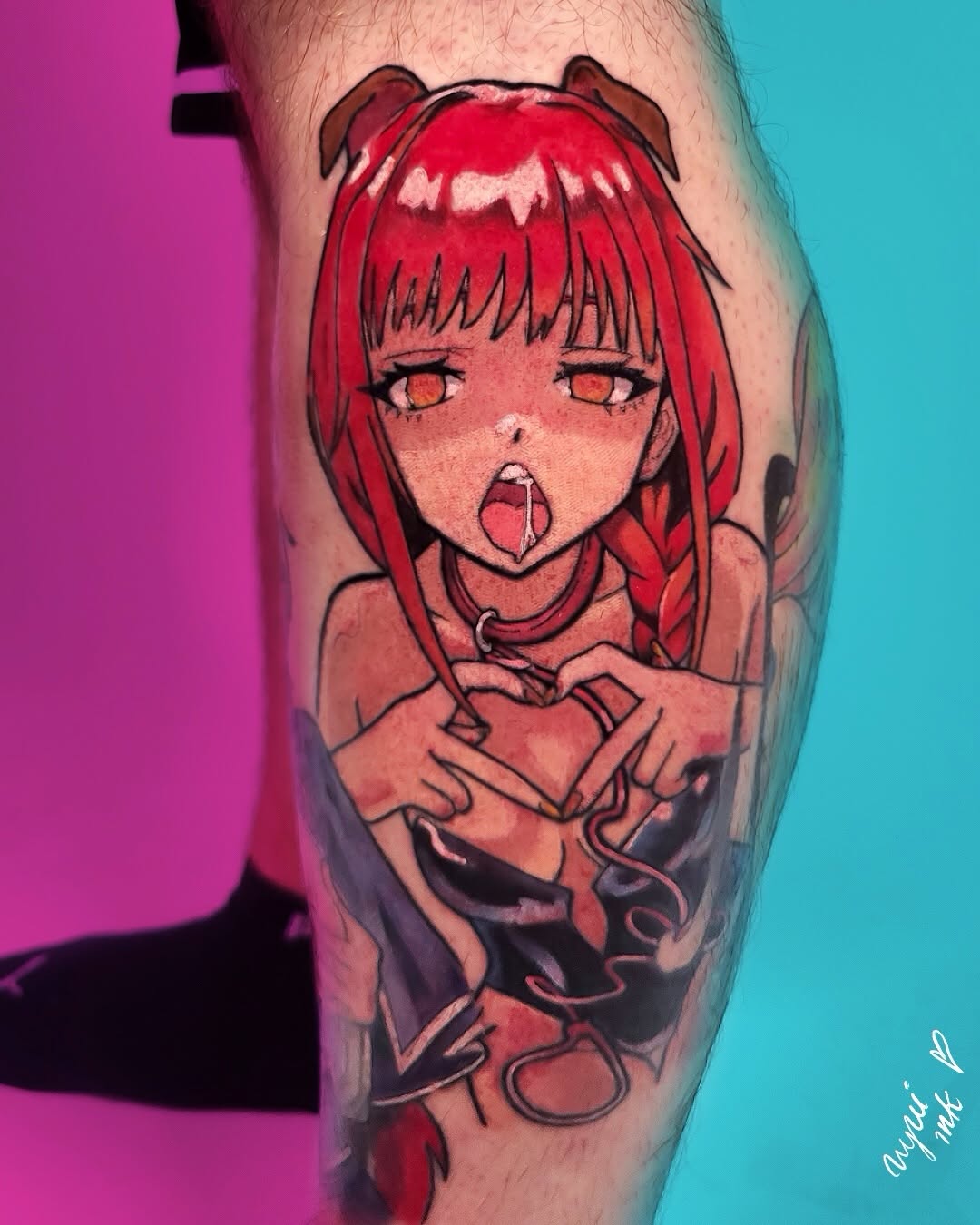 Tatuaż: postać anime · dziewczyna. Wykonał Nina (Kraków). Otwórz zdjęcie w profilu.