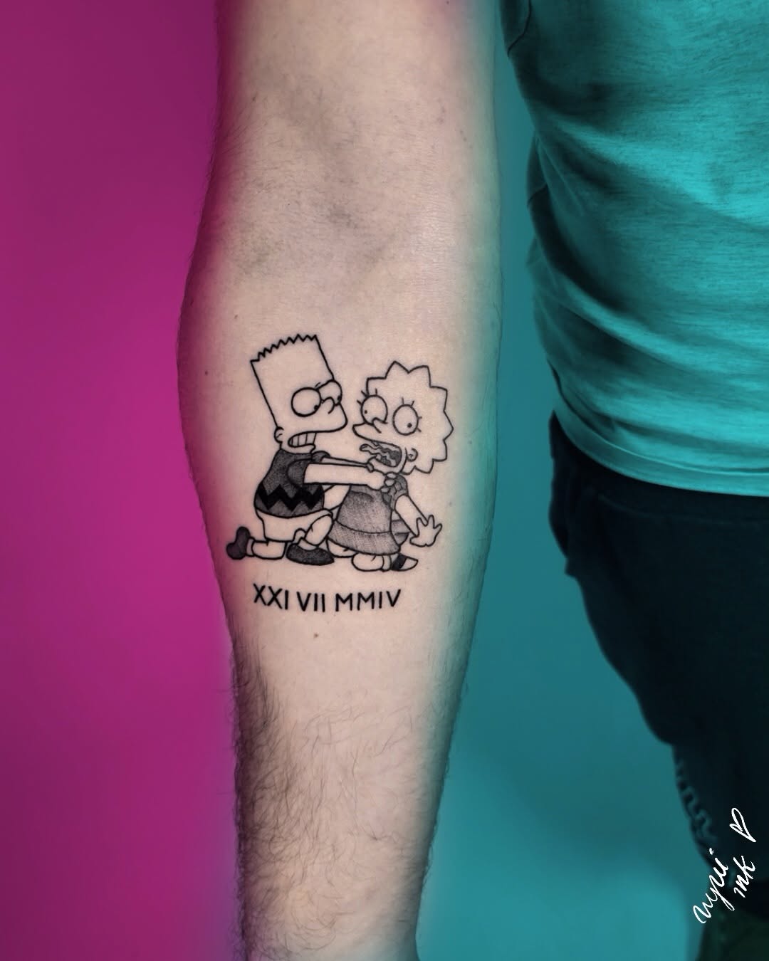 Tatuaż Bart i Lisa Simpson na przedramieniu — ilustracyjny, Nina, Kraków
