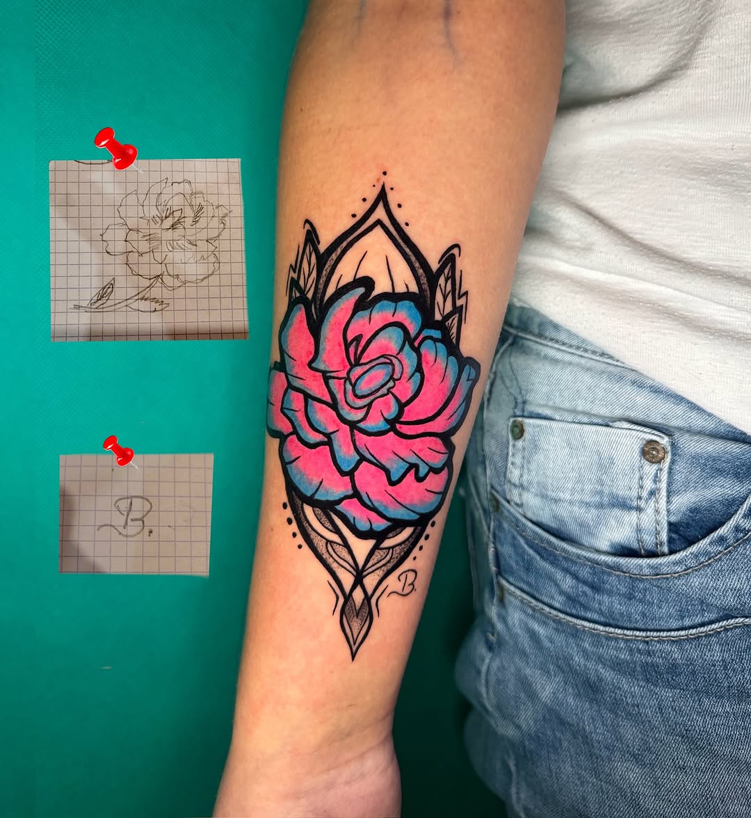 Tatuaż róży na przedramieniu — ilustrowany, Talar ink tattoo, Kraków