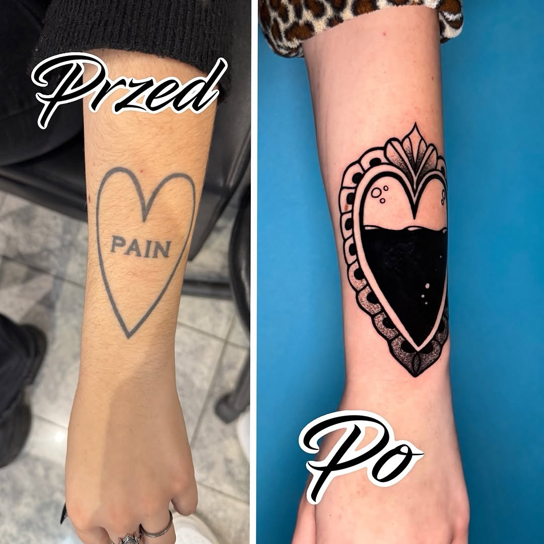 Tatuaż serca na przedramieniu — Blackwork, Talar ink tattoo, Kraków