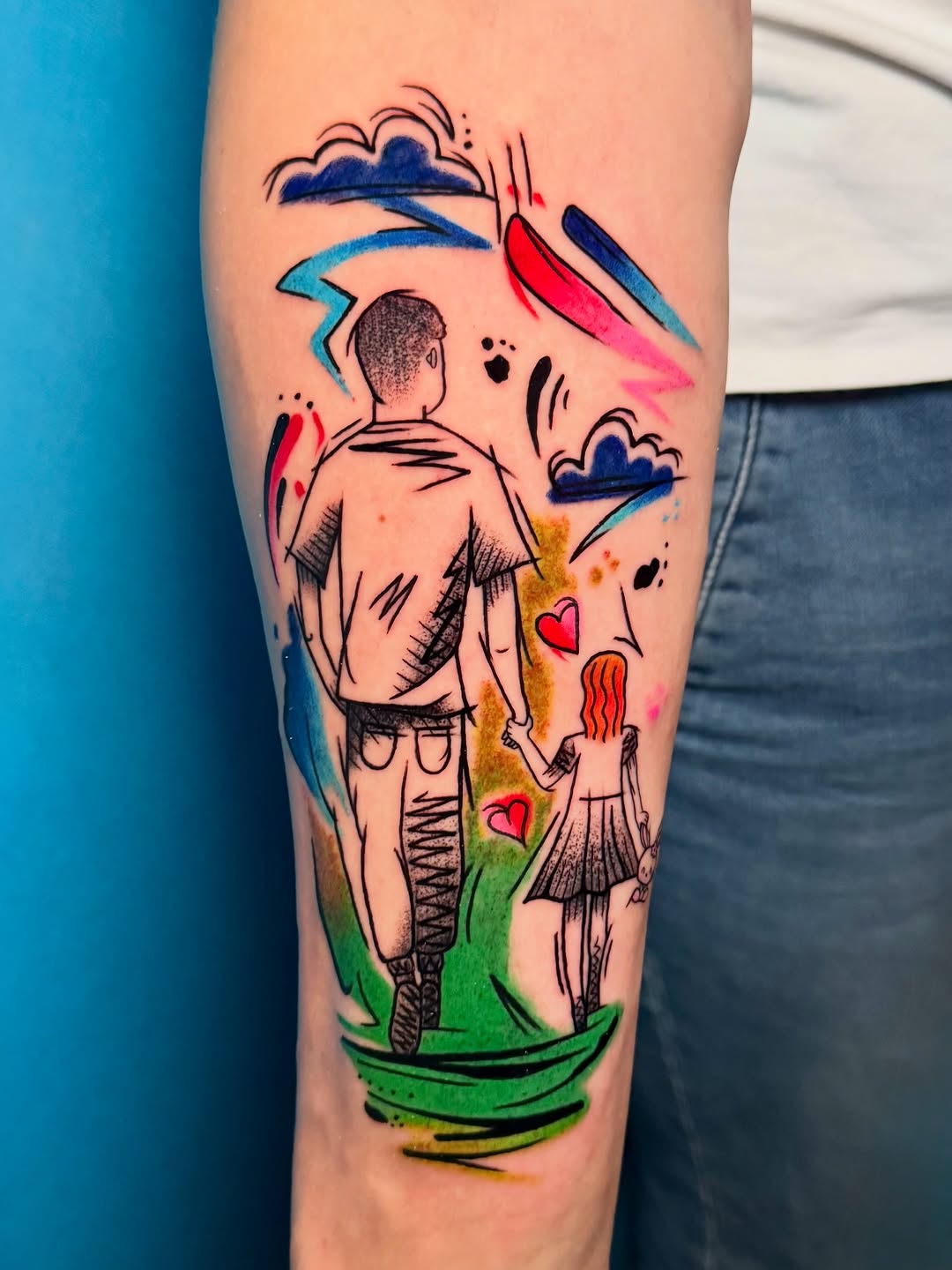 Tatuaż: ojciec · córka. Wykonał Talar ink tattoo (Kraków). Otwórz zdjęcie w profilu.