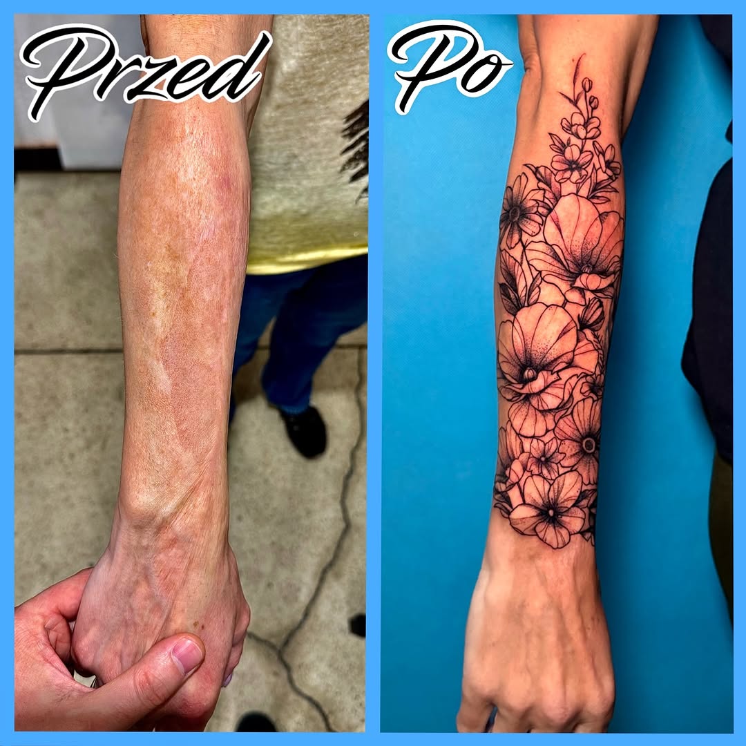 Tatuaż kwiatów na przedramieniu — realizm, Talar ink tattoo, Kraków