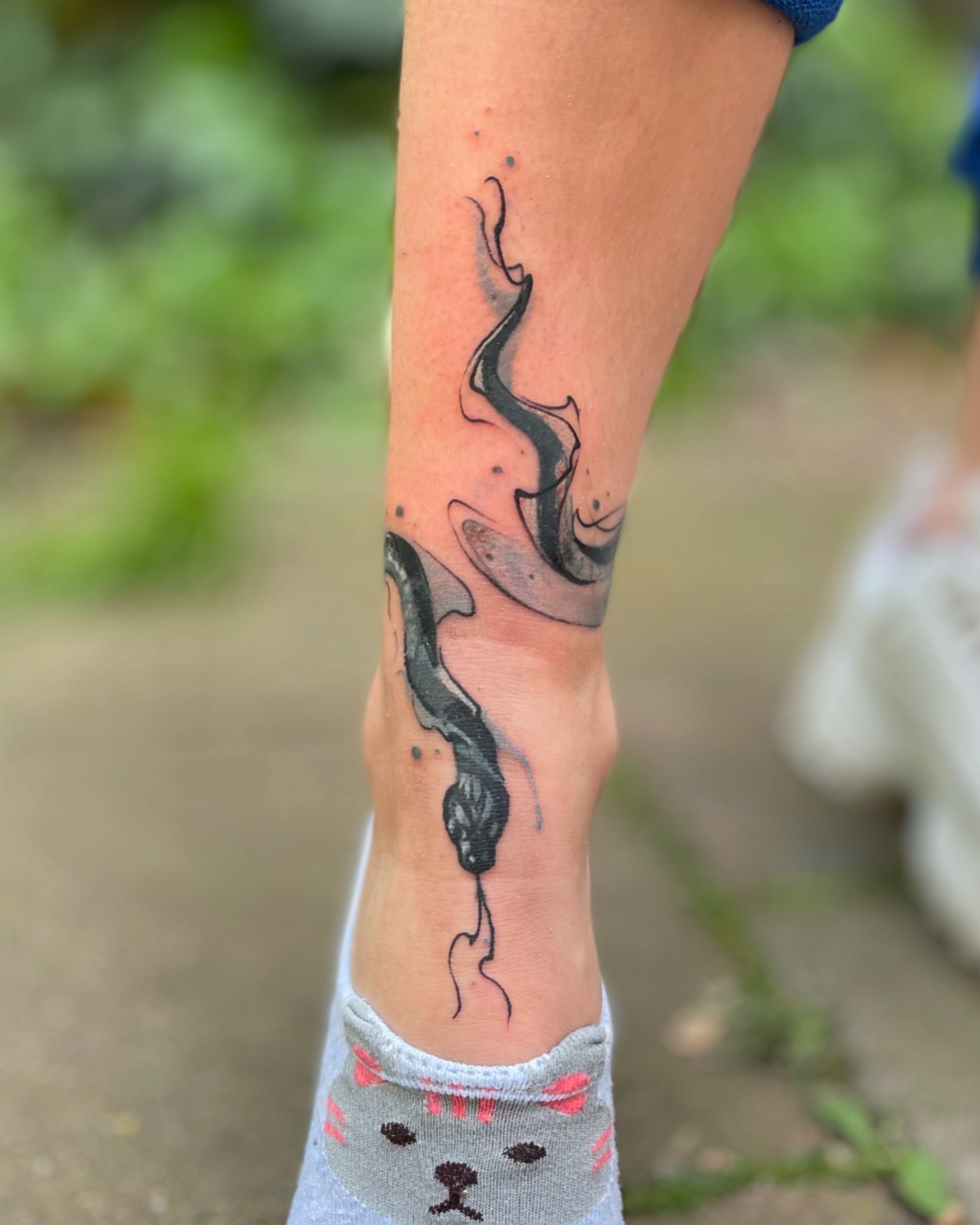 Tatuaż węża na kostce — Blackwork, Kacper, Kraków
