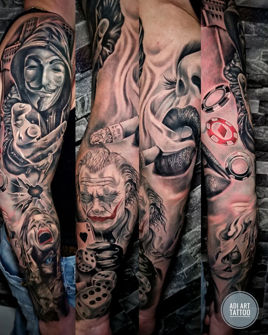 Tatuaż: postać · joker. Wykonał Adi (Kraków). Otwórz zdjęcie w profilu.