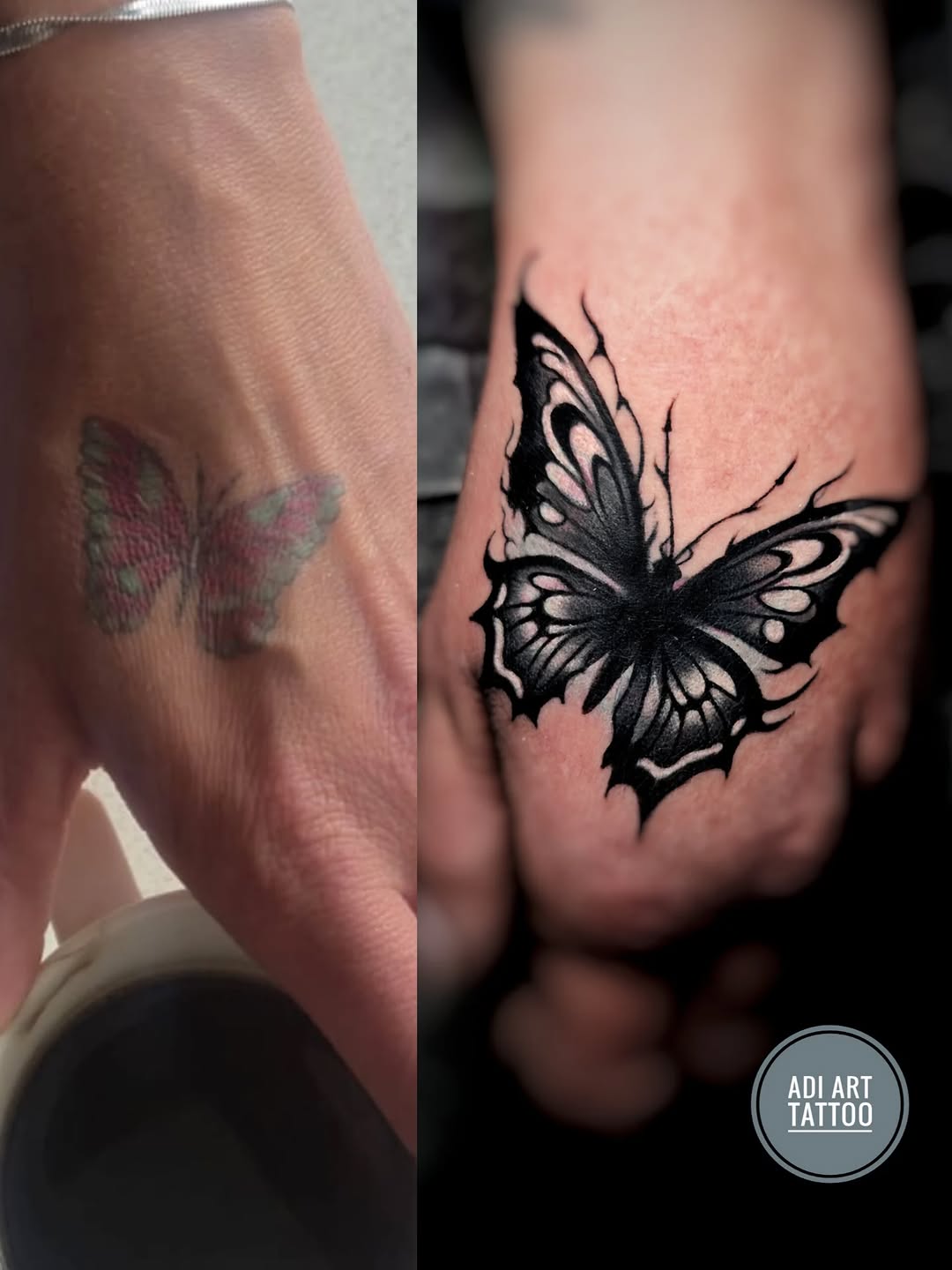 Tatuaż: motyl · owad. Wykonał Adi (Kraków). Otwórz zdjęcie w profilu.
