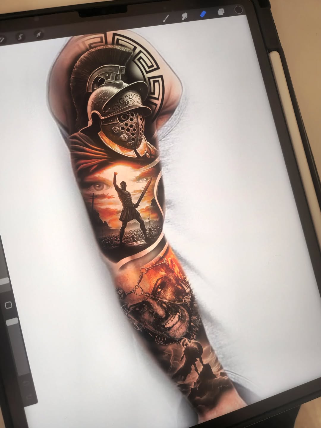 Tatuaż wojownika na rękawie — realistyczny, Adi, Kraków