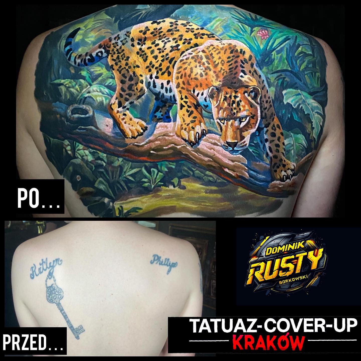 Tatuaż: jaguar · zwierzę. Wykonał Dominik (Kraków). Otwórz zdjęcie w profilu.