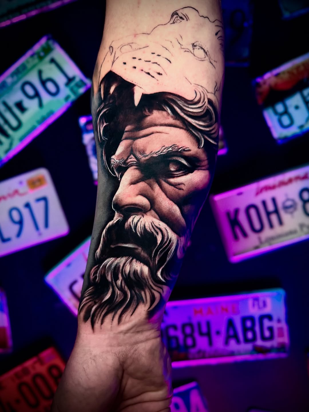 Tatuaż: mężczyzna · twarz. Wykonał Paweł (Kraków). Otwórz zdjęcie w profilu.