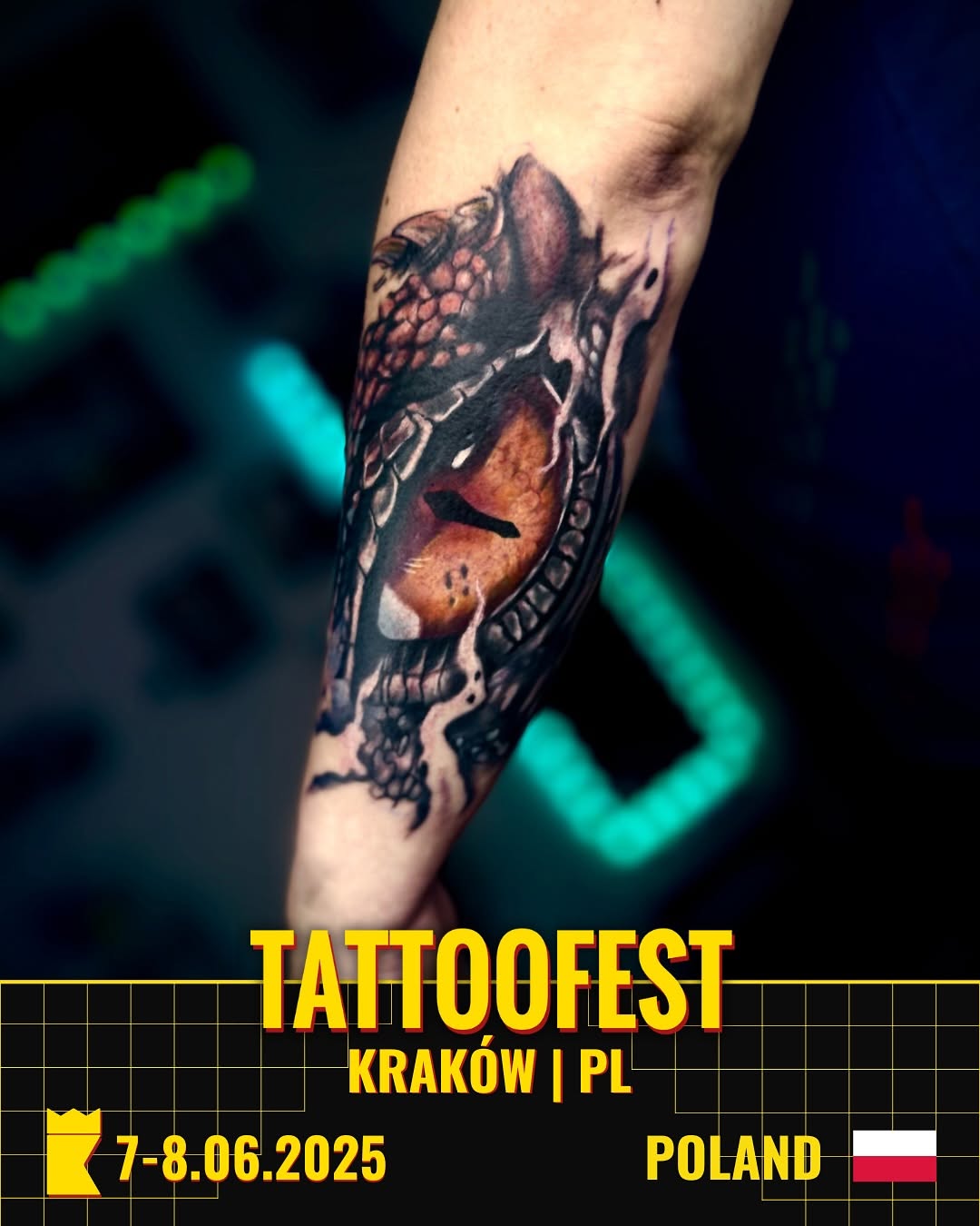 Tatuaż: smok · oko. Wykonał Paweł (Kraków). Otwórz zdjęcie w profilu.