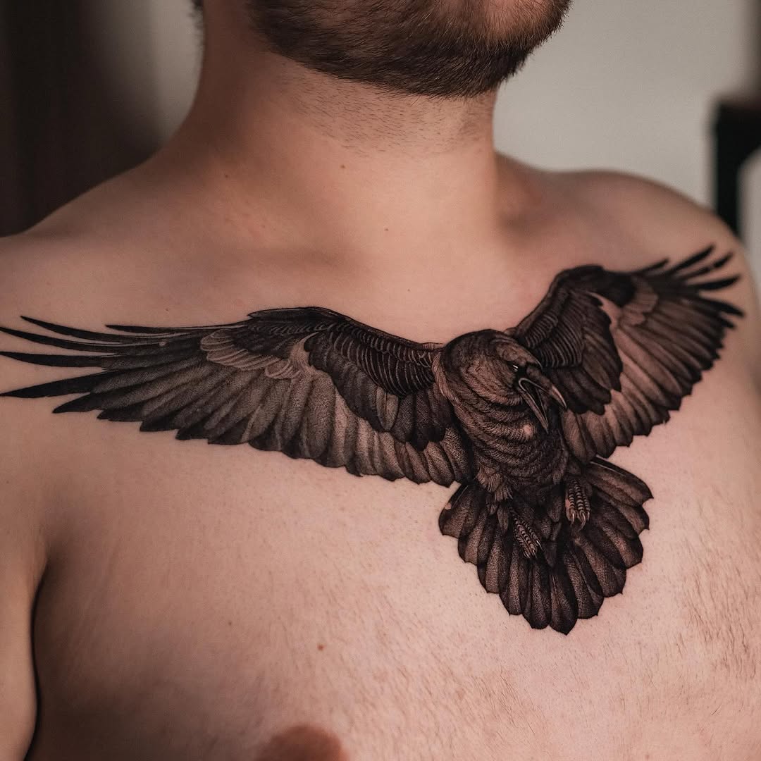 Tatuaż: kruk · ptak. Wykonał Anka (Kraków). Otwórz zdjęcie w profilu.