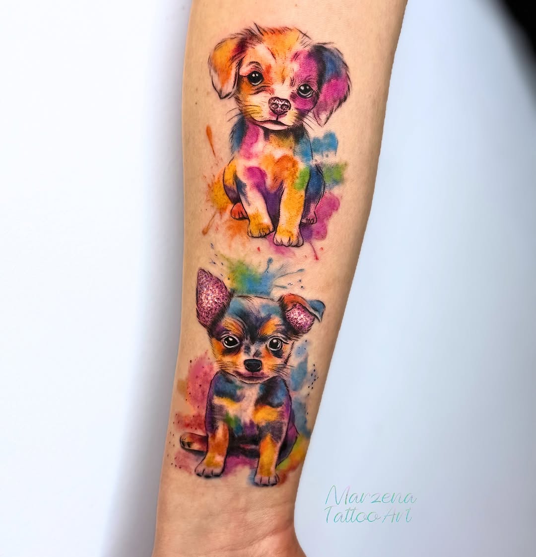 Tatuaż: szczeniak · pies. Wykonał marzenatattooart (Kraków). Otwórz zdjęcie w profilu.