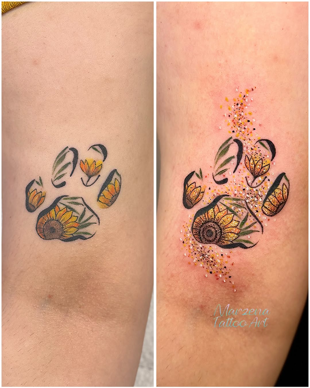 Tatuaż: słońce · kwiat. Wykonał marzenatattooart (Kraków). Otwórz zdjęcie w profilu.