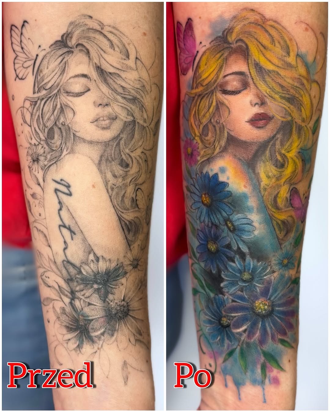 Tatuaż: kobieta · motyl. Wykonał marzenatattooart (Kraków). Otwórz zdjęcie w profilu.
